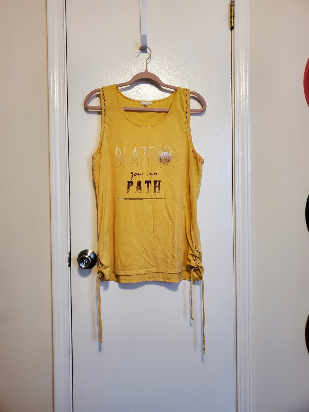 Maurices Casual Mustard Yellow Graphic Tank Top - Blaze Your Own Path